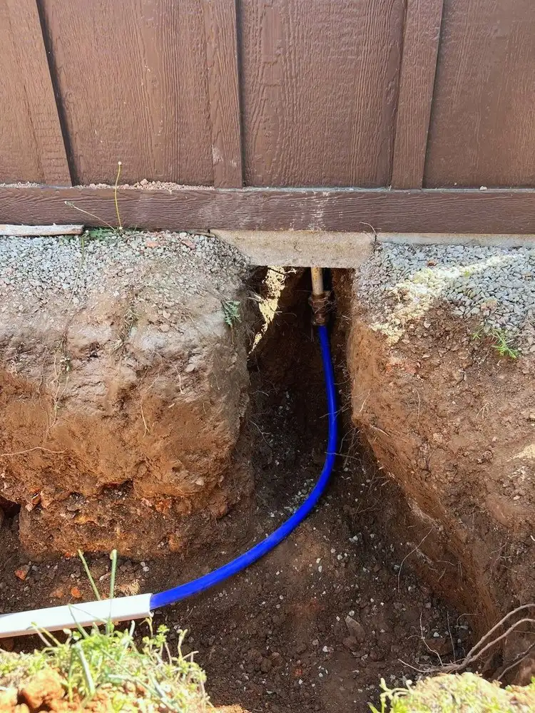 Blue water line laid in a trench